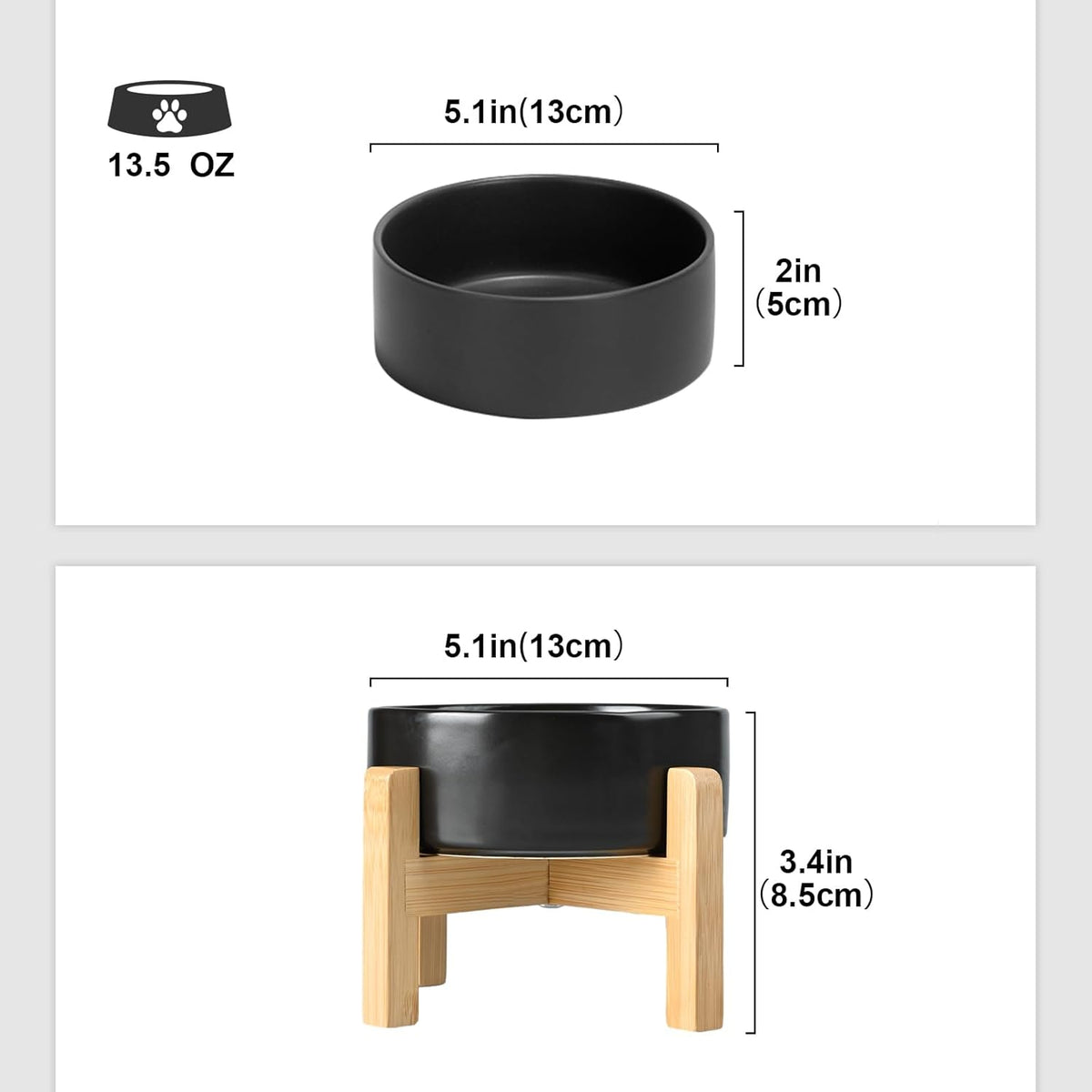SPUNKYJUNKY Ceramic Elevated Dog Bowls 2 Pack - 5.1inch Raised Dog Bowls with Non-Slip Wooden Stand
