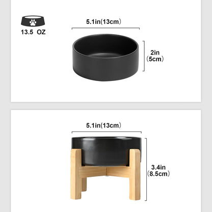 SPUNKYJUNKY Ceramic Elevated Dog Bowls 2 Pack - 5.1inch Raised Dog Bowls with Non-Slip Wooden Stand