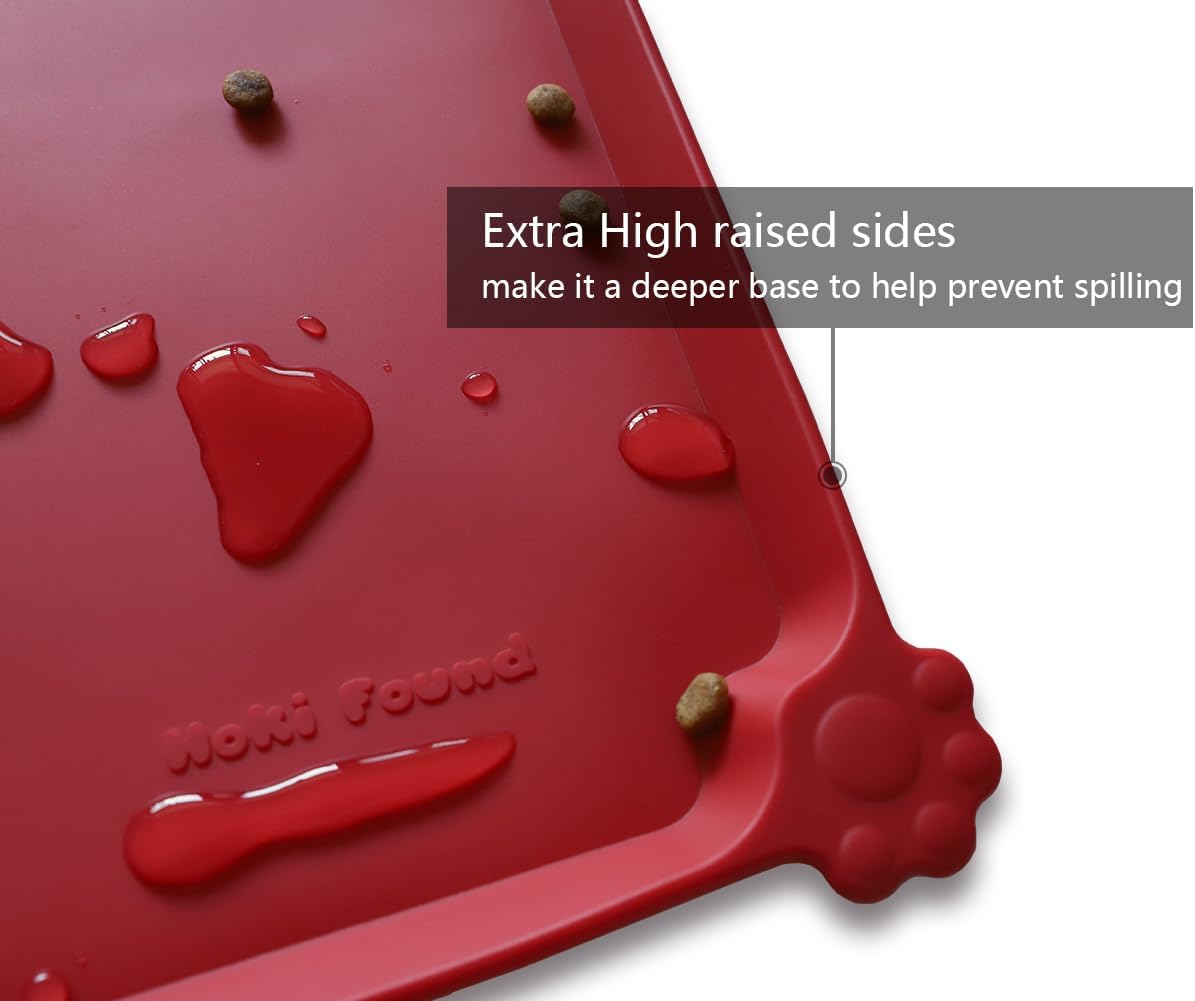 Hoki Found X-Large Silicone Non Slip Pet Feeding Mats - Waterproof Dog Cat Food Mats for Carpet