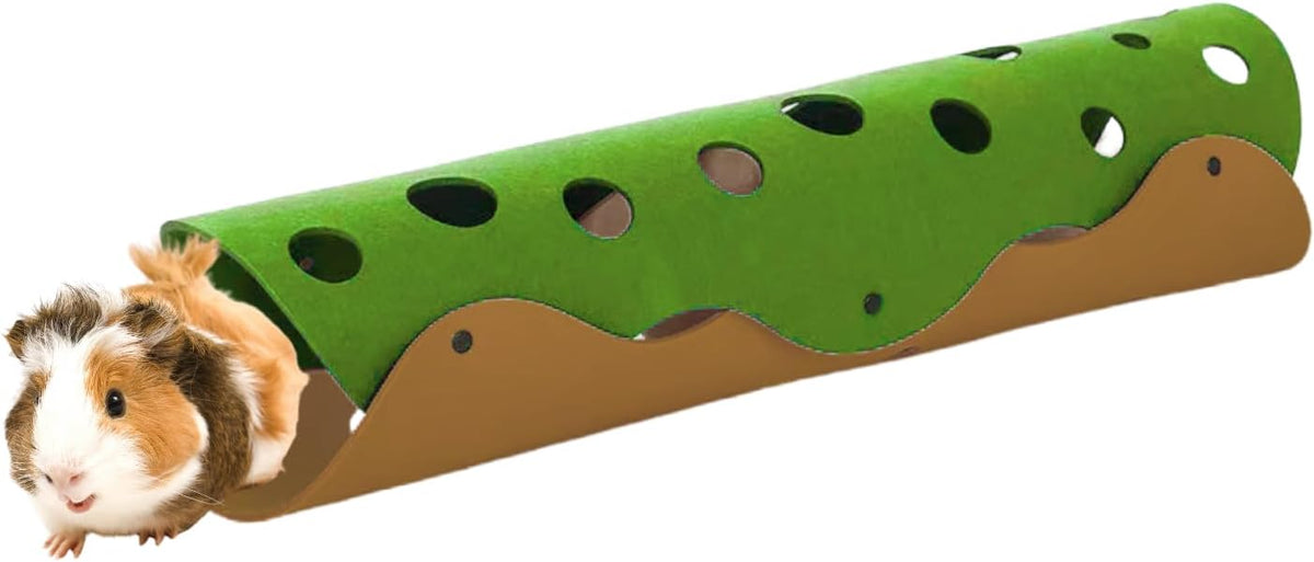 Guinea Pig Tunnel Foldable Fleece Hideout Tube with Cheese-Hole Design Soft Cozy Hideaway for