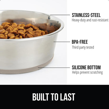 GORILLA GRIP Set of 2 Dog Bowls, Heavy Duty Metal Food and Water Bowl for Feeding Dogs and Cats