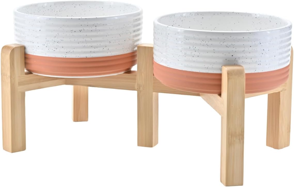 SPUNKYJUNKY Elevated Dog Bowls Ceramic, 6.1'' Dogs and Cat Food Water Bowls Raised with Non-Slip
