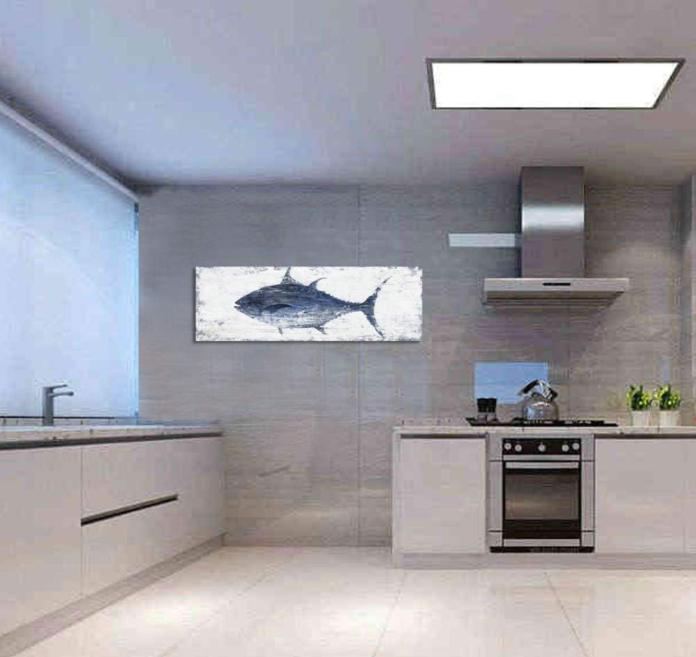 Yihui Arts Canvas Wall Art Hand Painted Abstract Tuna Fish Painting Modern Artwork Coastal Pictures