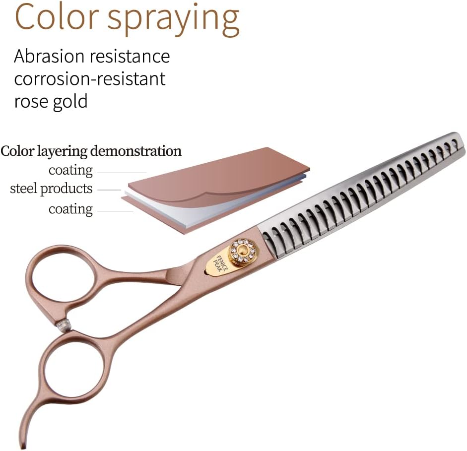 Fenice Peak 7.5‘’ Professional Dog Grooming Scissors Set Rose Gold 440C Stainless Steel Straight