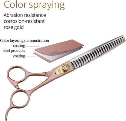 Fenice Peak 7.5‘’ Professional Dog Grooming Scissors Set Rose Gold 440C Stainless Steel Straight