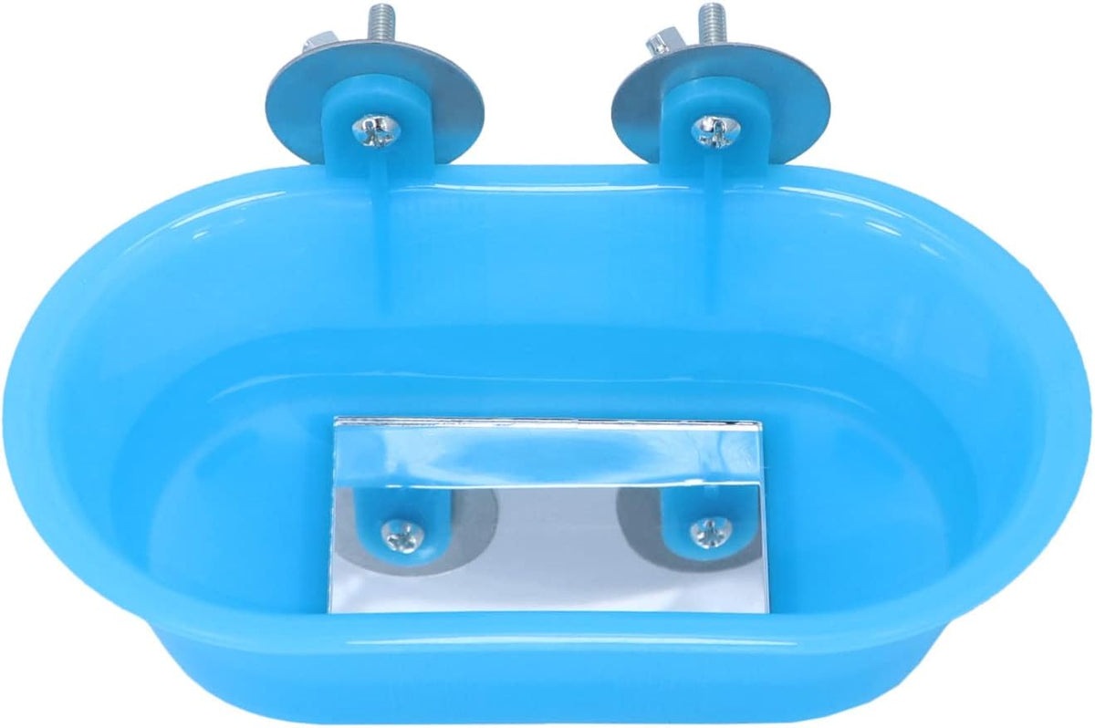 Wontee Bird Bath with Mirror Toy Fixable Parrot Bathroom Tub for Small Brids Parrot Canary Budgies