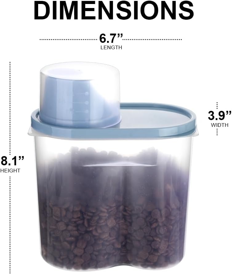 GreenJoy 2 Pack 2lb/2.5L Pet Food Storage Container with Measuring Cup, Can Covers and Bowl for