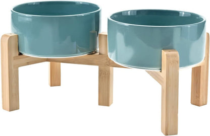 SPUNKYJUNKY Elevated Dog Bowls Ceramic, 6.1'' Dogs and Cat Food Water Bowls Raised with Non-Slip