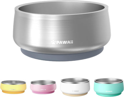 Pawaii Stainless Steel Dog Bowl with Non-Slip Rubber Base & Double Wall Insulation - Durable Design