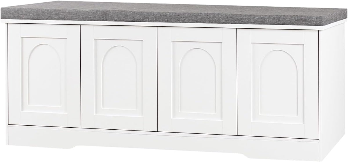 DINZI LVJ Shoe Bench, Entryway Storage Bench with Doors, Cushion, 2-Tier Shoe Rack with 8-Cubby