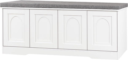 DINZI LVJ Shoe Bench, Entryway Storage Bench with Doors, Cushion, 2-Tier Shoe Rack with 8-Cubby