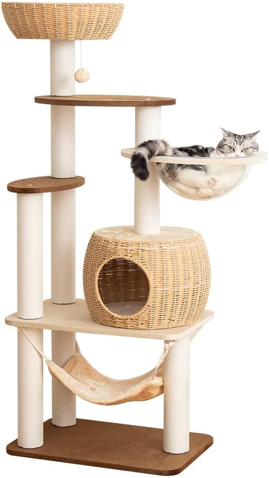 56.6in Large Wooden cat Tower for Large Multiple Cats,cat Tree with Observation Deck, Suitable for