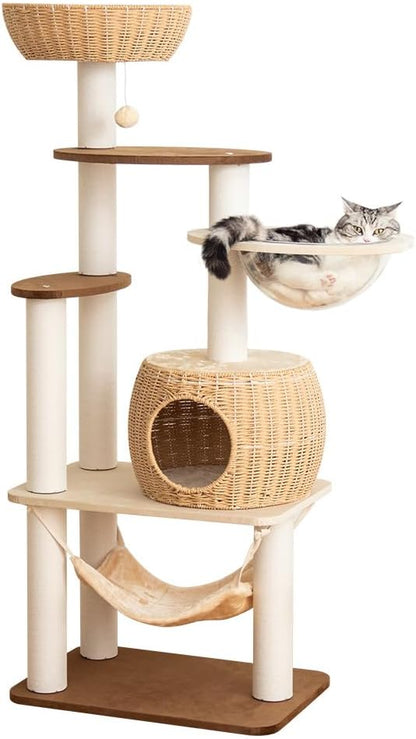 56.6in Large Wooden cat Tower for Large Multiple Cats,cat Tree with Observation Deck, Suitable for