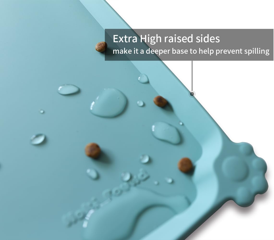 Hoki Found L Silicone Non Slip Pet Food Tray - Dog Cat Bowl Mats - Waterproof Dog Cat Food Mats for