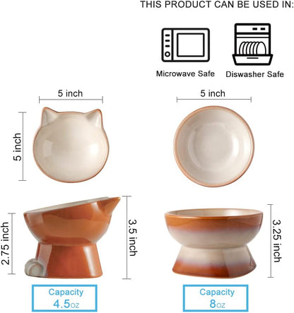 Nihow Elevated Cat/Dog Bowls Set : 5 Inch Ceramic Raised Cat Food & Water Bowl Set for Protecting