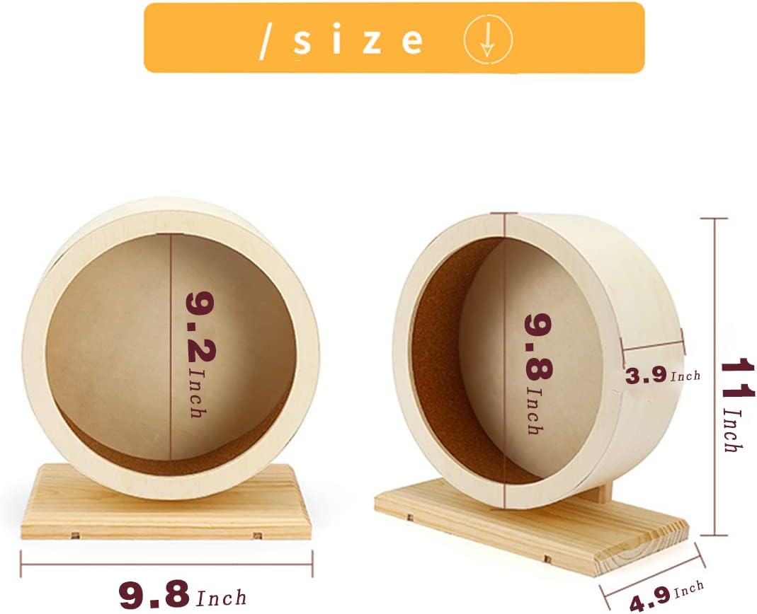 antiai Hamster Wooden Silent Wheel, 9.8 Inch Small Animal Exercise Wheel Accessories, Quiet Spinner