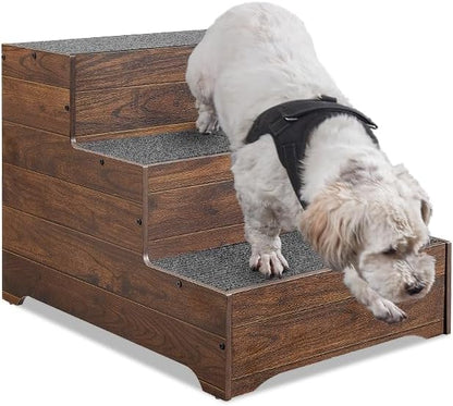 beeNbkks Dog Stairs Furniture, Extra Wide Wooden Pet Steps for Medium Large Dogs and Cats, Non-Slip