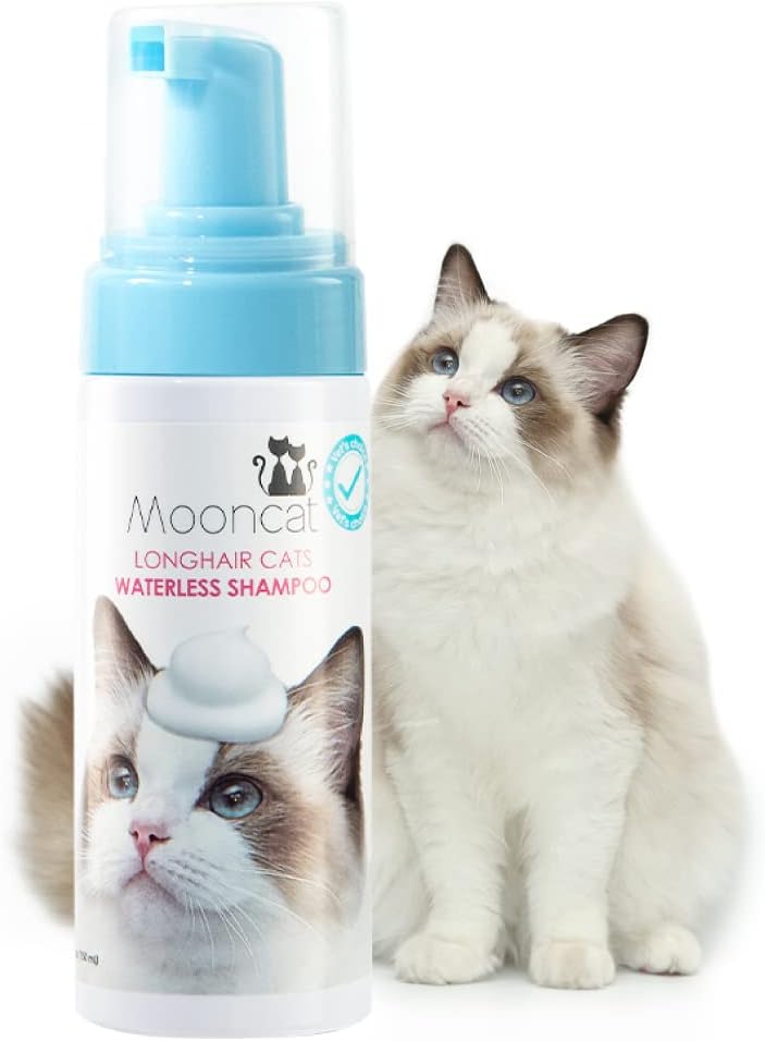 Mooncat Waterless Cat Shampoo for Longhair Cats | Licking Safe No-Rinse Dry Foam Bath for
