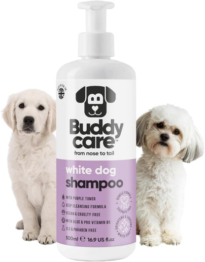 White Dog Shampoo by Buddycare | Dry Skin & Itchy Skin Relief for Smelly Dogs | Deep Cleansing
