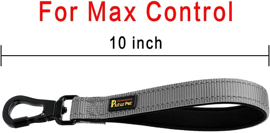 PLUTUS PET Short Dog Leash, Reflective Nylon Padded Handle, Strong Traffic Leash with Carabiner