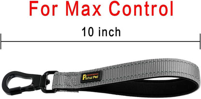 PLUTUS PET Short Dog Leash, Reflective Nylon Padded Handle, Strong Traffic Leash with Carabiner