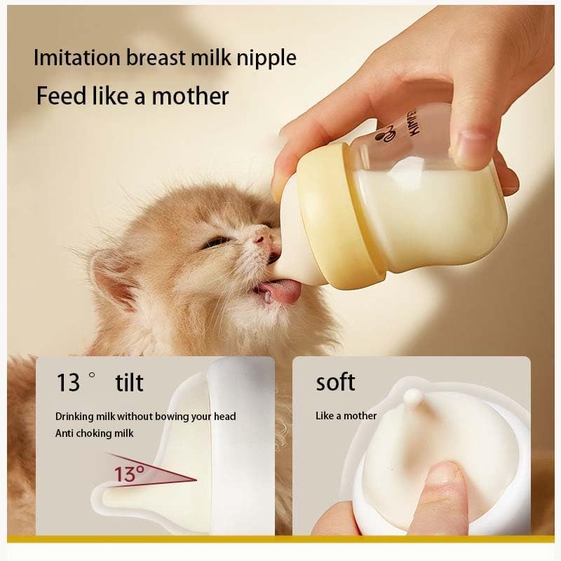 Silicone Kitten Nursing Bottle - Feeding Bottle with Nipples for Newborn Kittens, Puppies, & Small