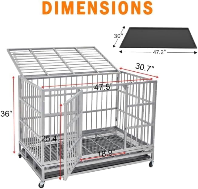 54/48/42/38 Inch Heavy Duty Dog Crate Cage with Wheels, Indestructible and Escape Proof Steel