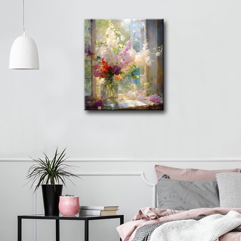 weiyiart Colorful Floral Bathroom Wall Art, Watercolor Flower Canvas Wall Decor, Farmhouse Nature