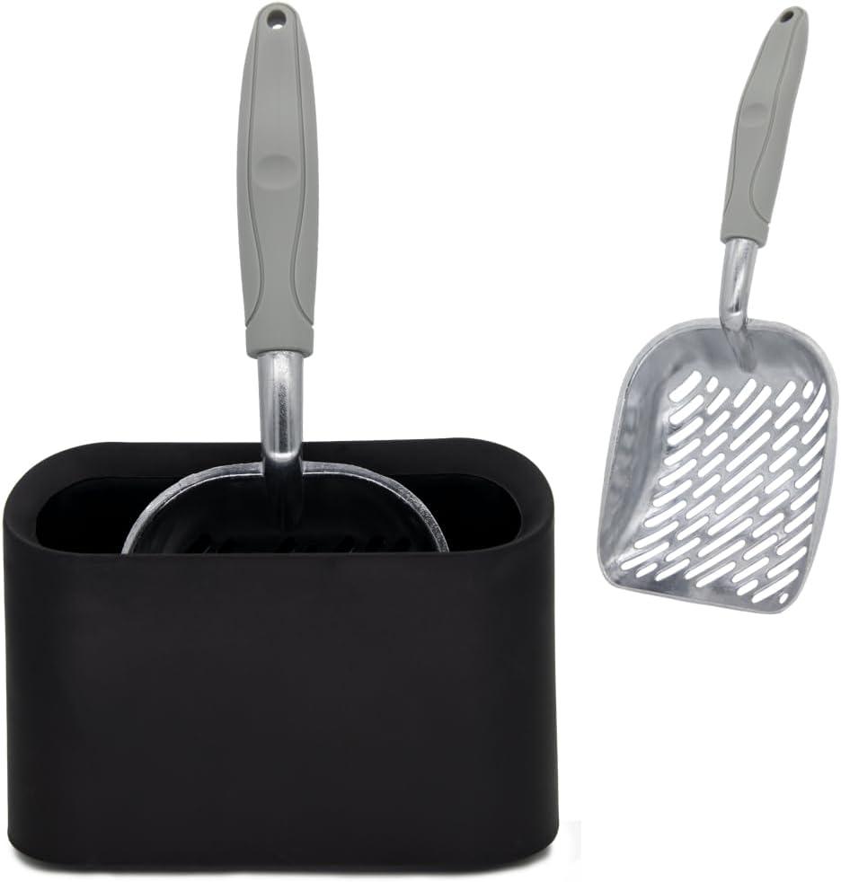 Metal Cat Litter Scoop with Holder, Aluminum Cats Litter Scooper Captures All Clumps, Heavy Duty