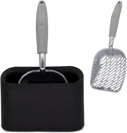 Metal Cat Litter Scoop with Holder, Aluminum Cats Litter Scooper Captures All Clumps, Heavy Duty