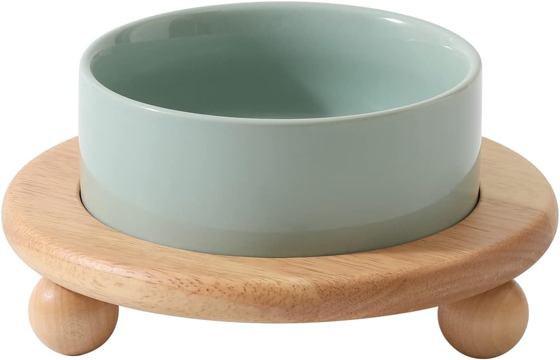 Ceramic Elevated Cat Food and Water Bowl, Kitty Bowl, Raised Cat Dish, Pet Feeder (5.1 in,1 x Light