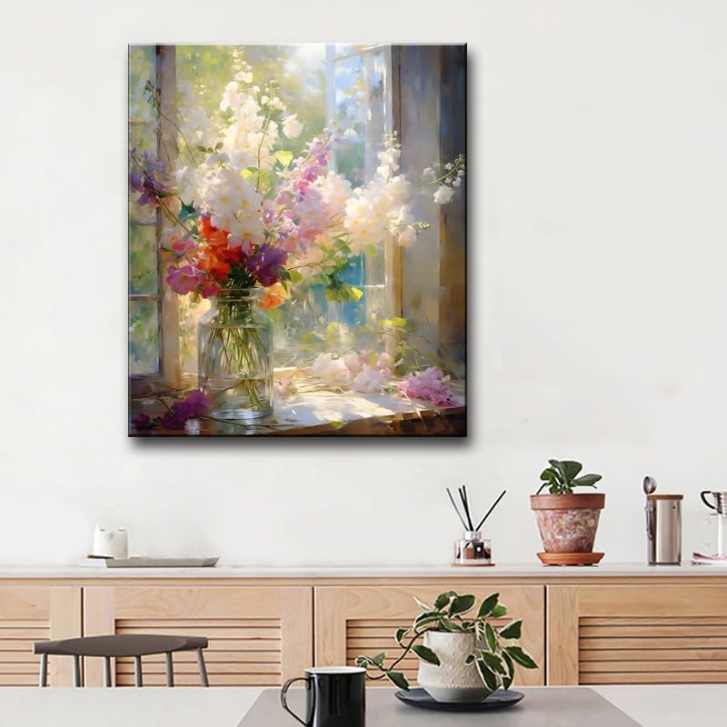 Colorful Flower Framed Canvas Wall Art, Watercolor Floral Bathroom Wall Decor, Spring Nature Wall