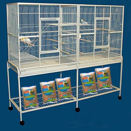 64" Extra Large Double Flight Bird Wrought Iron Double Breeding Cage Slide Out Divider 3-Levels