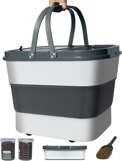 35lbs Dog Food Storage Container, Collapsible Dog Food Container, Wheels, Handle, Airtight Pet Food