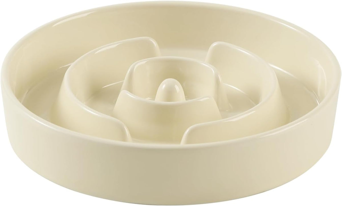 7.3inch Ceramic Slow Feeder Dog Bowl for Medium and Large Breed, Puzzle Dog Food Dish