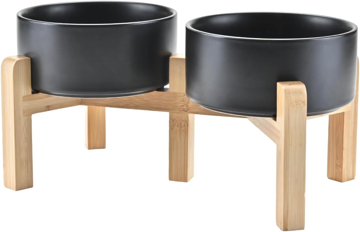 SPUNKYJUNKY Elevated Dog Bowls Ceramic, 6.1'' Dogs and Cat Food Water Bowls Raised with Non-Slip