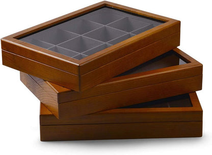Oirlv Solid Wooden Jewelry Box Rings Earrings Necklaces Display Case with Lid Vintage Jewelry