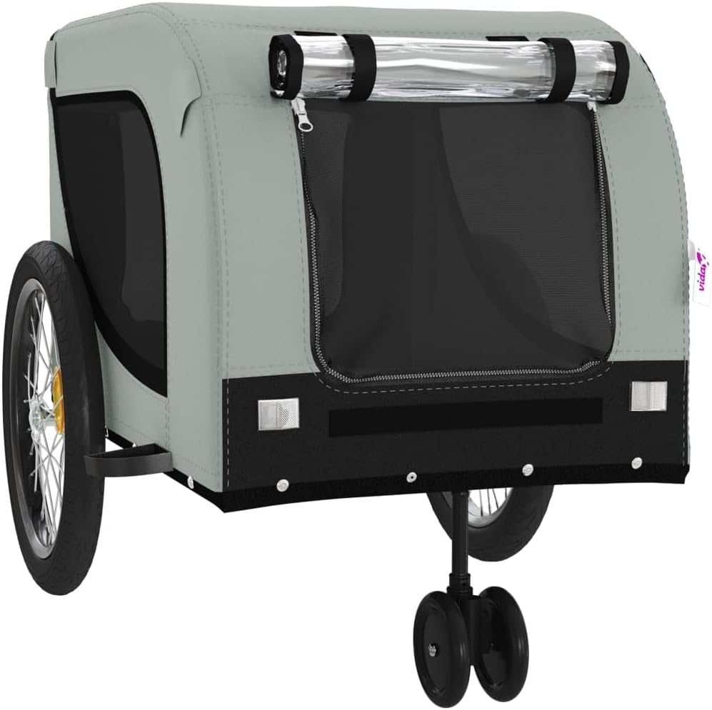 Tidyard Pet Bike Trailer Gray and Black Oxford Fabric and Iron Pet Bicycle Carrier, Animal Bike