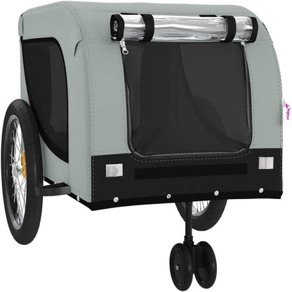 Tidyard Pet Bike Trailer Gray and Black Oxford Fabric and Iron Pet Bicycle Carrier, Animal Bike