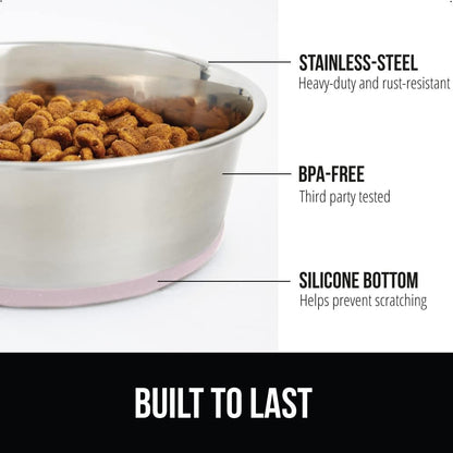 GORILLA GRIP Set of 2 Dog Bowls, Holds 8 Cups (64 fl oz), Heavy Duty Metal Food and Water Bowl for