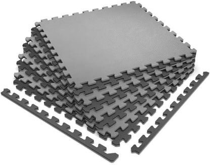 Norsk Multi-Purpose Reversible Floor Mats - EVA Interlocking Foam Tiles (Gray/Black 32 Tiles - 128