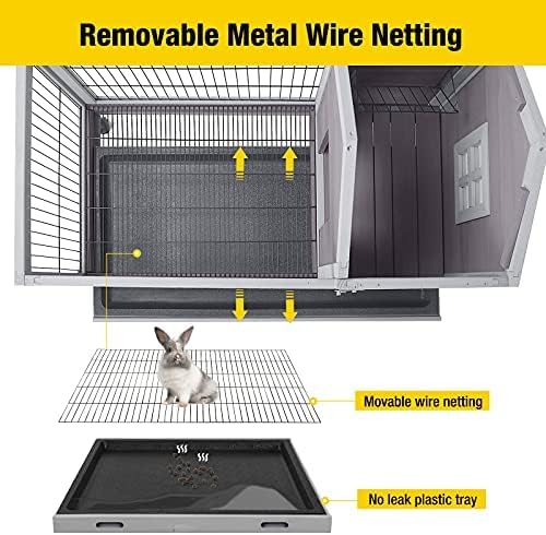 Aivituvin Wooden Rabbit Hutch with Removable Wire Floor Grid, Bunny Cage with Deeper Leakproof Tray