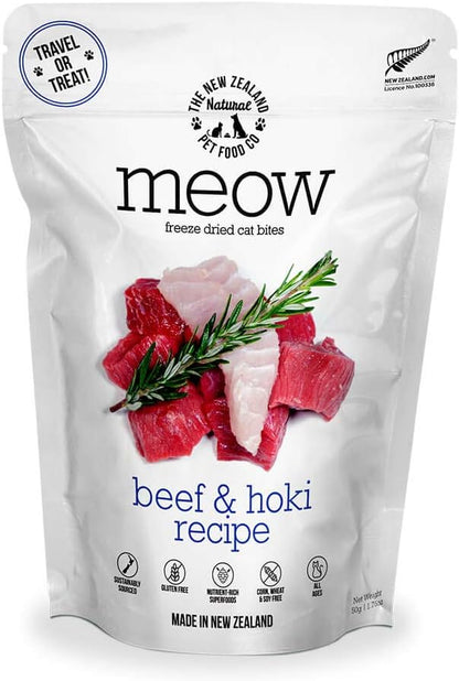 Meow Freeze Dried Cat Food - Beef & Hoki Recipe, High Protein Cat Treats, Meals & Toppers, Dry Cat