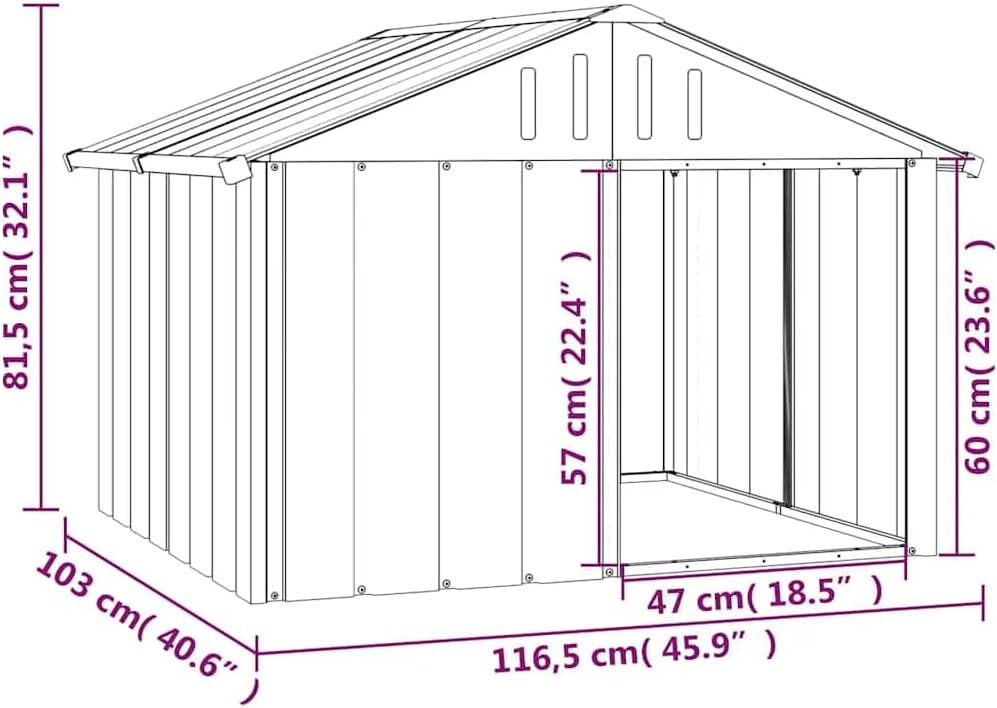 vidaXL Dog House - Durable Galvanized Steel Construction - Weatherproof Dog Kennel - Easy Access