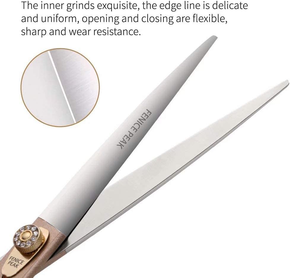 Fenice Peak 7'' Dog Straight Scissors for Grooming 440C Stainless Steel Rose Gold Professional Pet