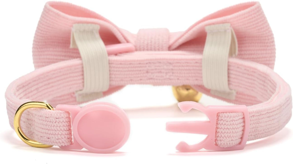 2 Pack Soft Corduroy Cat Collars with Bow Tie & Bell, Adjustable Breakaway Cotton Kitty Bowtie