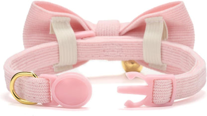 2 Pack Soft Corduroy Cat Collars with Bow Tie & Bell, Adjustable Breakaway Cotton Kitty Bowtie