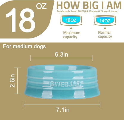 Sweejar Gradient Dog Bowl, Ceramic Dog Food Dish for Medium Dogs and Cat, Porcelain Pet Bowl for