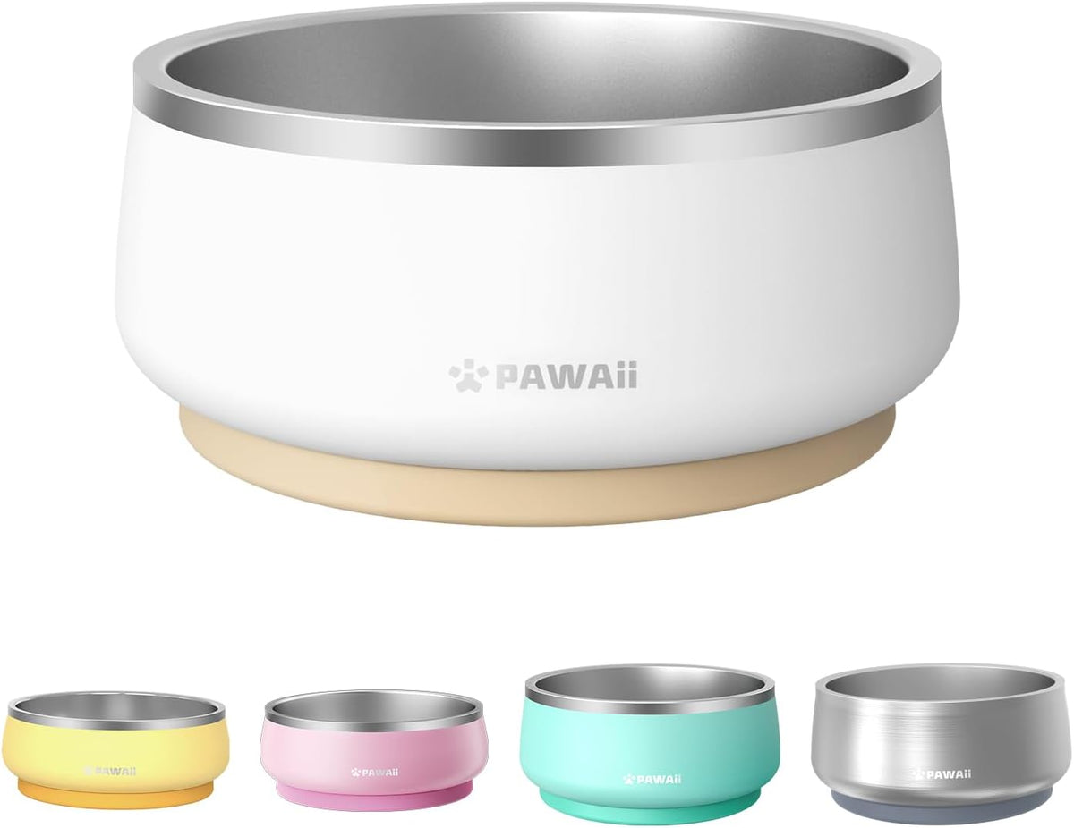 Pawaii Dog Food and Water Bowl with Non - Slip Rubber Base, Metal Insulated Stainless Steel Dog