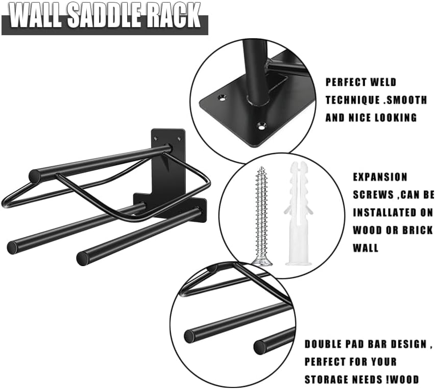 2Pcs Saddle Rack with Double Pad Bar,Heavy Duty Wall Mounted Saddle Rack Stand Saddle Pad Rack for